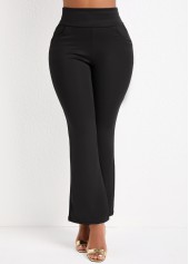 Elastic Waist Pocket Black Flare Leg Pants