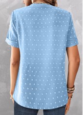 Button Sky Blue Short Sleeve Split Neck Blouse