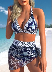 High Waisted Animal Print Mesh Navy Bikini Set