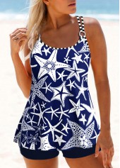 Animal Print Circular Ring Navy Tankini Top-No Bottom