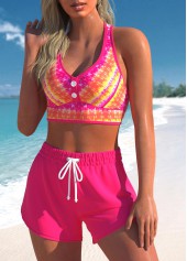 Hot Pink High Waisted Tie Dye Print Bikini Set