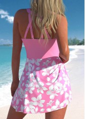 Light Pink High Waisted Floral Print Swimdress Set
