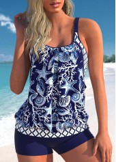 Animal Print Cut Out Navy Tankini Top-No Bottom