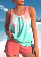 Multi Color Tropical Plants Print Tie Tankini Set