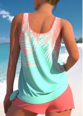 Multi Color Tropical Plants Print Tie Tankini Set