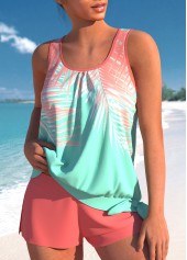 Multi Color Tropical Plants Print Tie Tankini Set