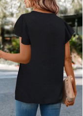 Black Round Neck Short Sleeve Button T Shirt