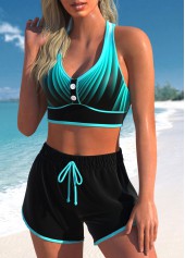 High Waisted Ombre Criss Cross Cyan Bikini Set