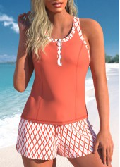 Mid Waisted Tribal Print Contrast Binding Tankini Set