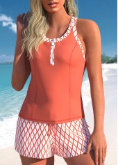 Mid Waisted Tribal Print Contrast Binding Tankini Set