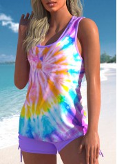 Multi Color Tie Dye Print Three-piece Tankini Set