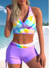 Multi Color Tie Dye Print Three-piece Tankini Set
