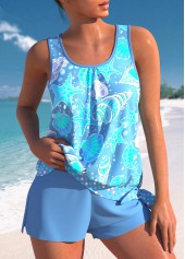 Mid Waisted Bowknot Neon Blue Tankini Set
