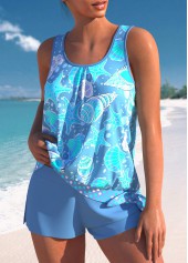 Mid Waisted Bowknot Neon Blue Tankini Set