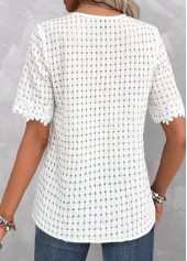 Embroidery White Short Sleeve V Neck Blouse