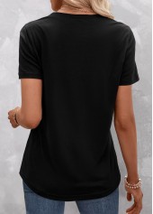 Striped Patchwork Black Round Neck T Shirt