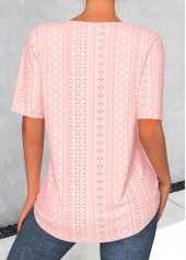 Button Light Pink Short Sleeve Split Neck Blouse