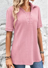 Pink Short Sleeve Eyelet T Shirt