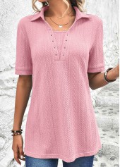 Pink Short Sleeve Eyelet T Shirt