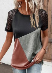 Black Round Neck Short Sleeve Lace T Shirt