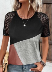 Black Round Neck Short Sleeve Lace T Shirt