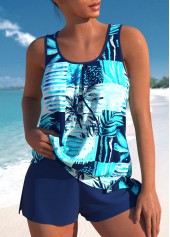 High Waisted Tropical Plants Print Tie Tankini Set