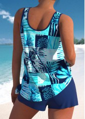 High Waisted Tropical Plants Print Tie Tankini Set