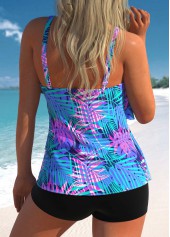Leaf Print Asymmetry Multi Color Tankini Top-No Bottom