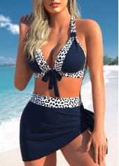 High Waisted Leopard Mesh Navy Bikini Set