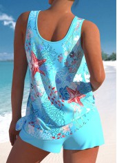Sky Blue Marine Life Print Tie Tankini Set