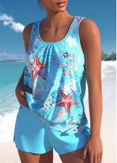 Sky Blue Marine Life Print Tie Tankini Set