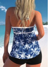 Tropical Plants Print Patchwork Navy Tankini Top-No Bottom