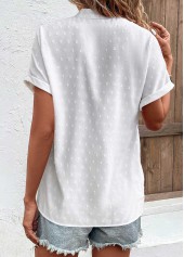 Patchwork White Short Sleeve Split Neck Blouse