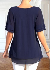 Layered Navy Short Sleeve Fake Two Piece Twinset