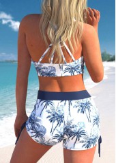 Mid Waisted Tropical Plants Print Three-piece Tankini Set