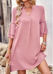 Patchwork Pink H Shape Split Neck Dress
