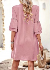Patchwork Pink H Shape Split Neck Dress