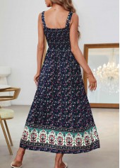 Ditsy Floral Print Smocked Navy Bandeau Dress