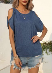 Cut Out Navy Round Neck T Shirt