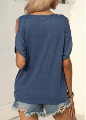Cut Out Navy Round Neck T Shirt