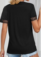 V Neck Patchwork Black Short Sleeve T Shirt