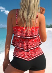 Paisley Print Asymmetry Red Tankini Top-No Bottom