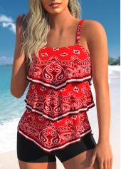Paisley Print Asymmetry Red Tankini Top-No Bottom