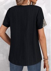 Black V Neck Short Sleeve Lace T Shirt