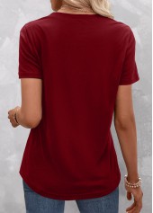 Striped Split Red Round Neck T Shirt