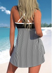 Striped Criss Cross Black Swimdress Top-No Bottom