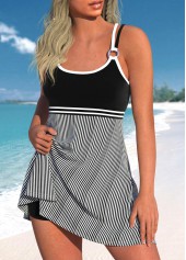 Striped Criss Cross Black Swimdress Top-No Bottom