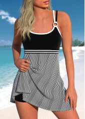 Striped Criss Cross Black Swimdress Top-No Bottom