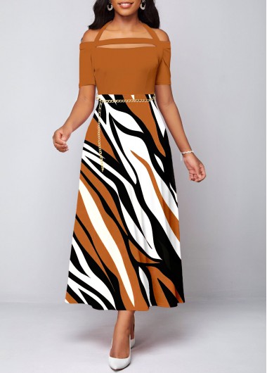 Animal Print Cut Out Light Coffee Halter Dress 38$