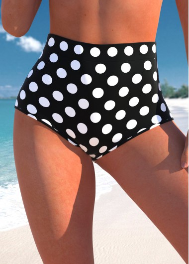 Polka Dot High Waisted Black Bikini Bottom